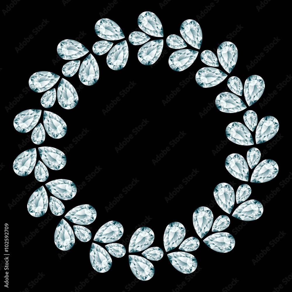 Diamond round frame on black background Diamond round frame on black background