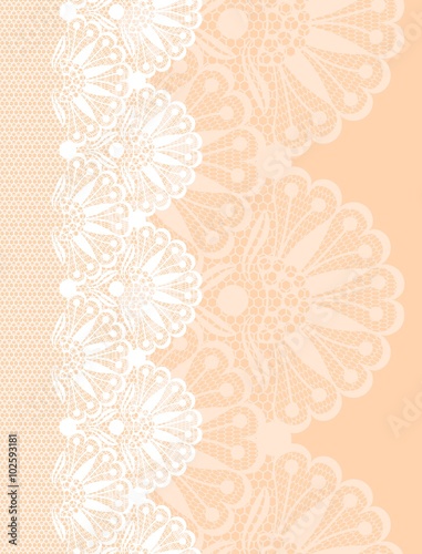 White flower lace border on beige background