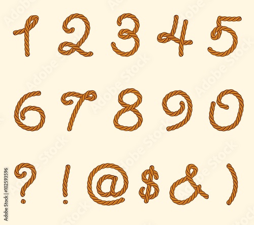 Set of rope font symbols and numbers