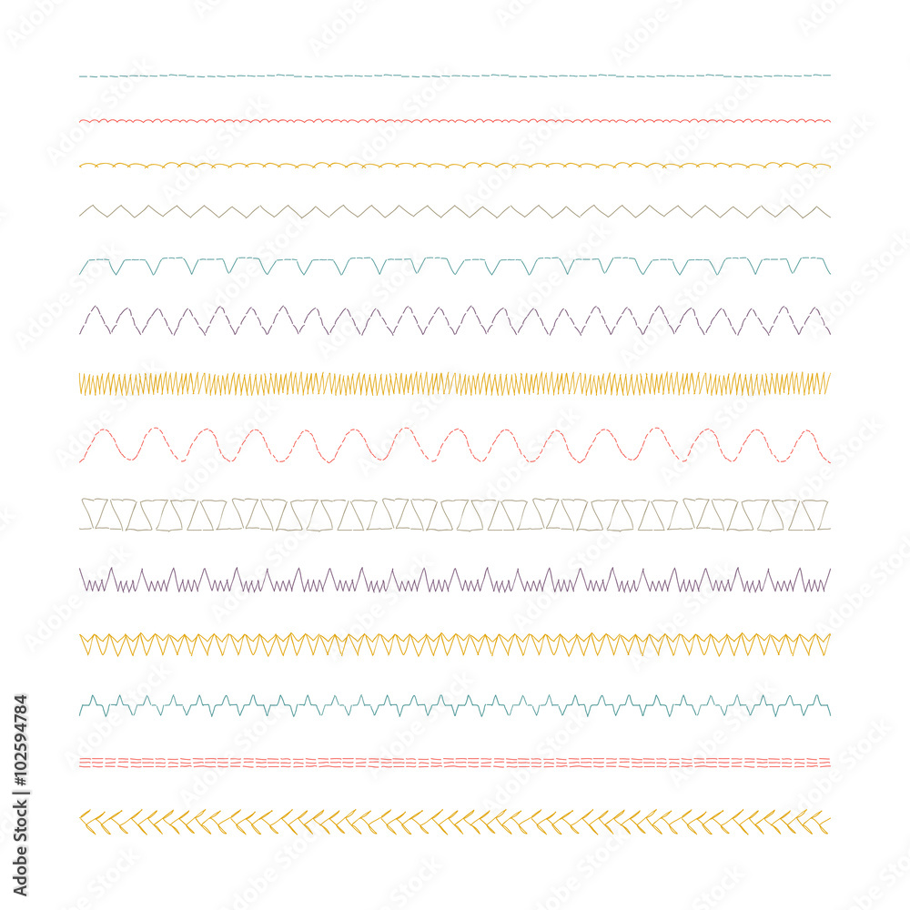 Sewing machine stitches, Set of 14 variations Sewing machine stitches, Set of 14 variations
