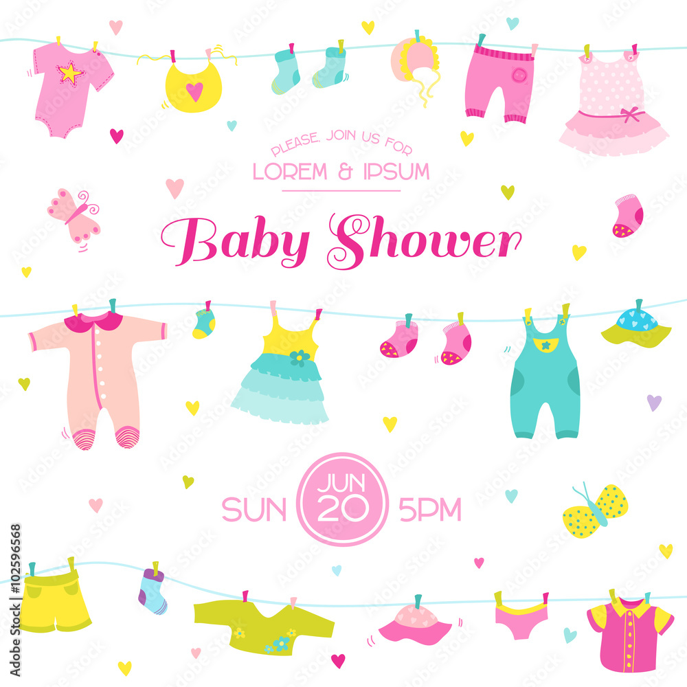 Baby Shower or Arrival Card - Cute Baby Girl Elements