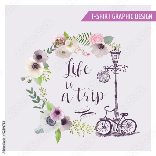 Floral Shabby Chic Graphic Design - for t-shirt, fashion, prints