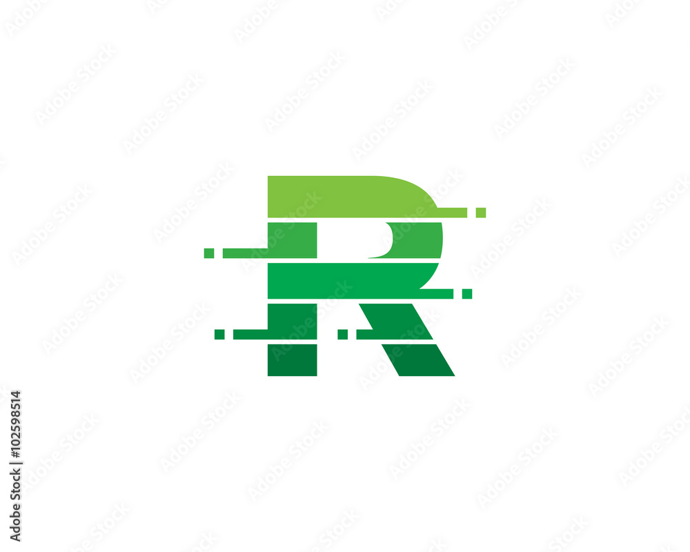 Letter R Pixel Line Cut Logo Design Template