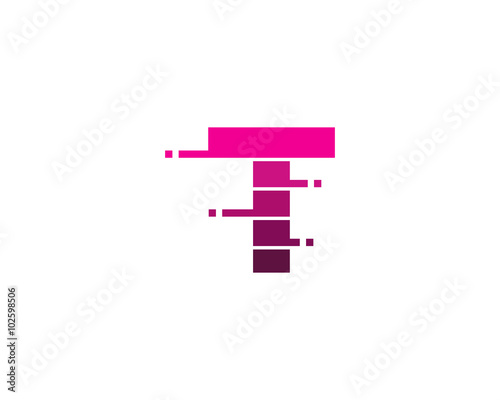 Letter T Pixel Line Cut Logo Design Template