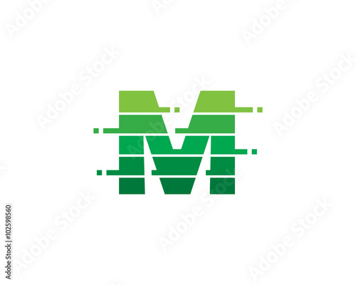 Letter M Pixel Line Cut Logo Design Template