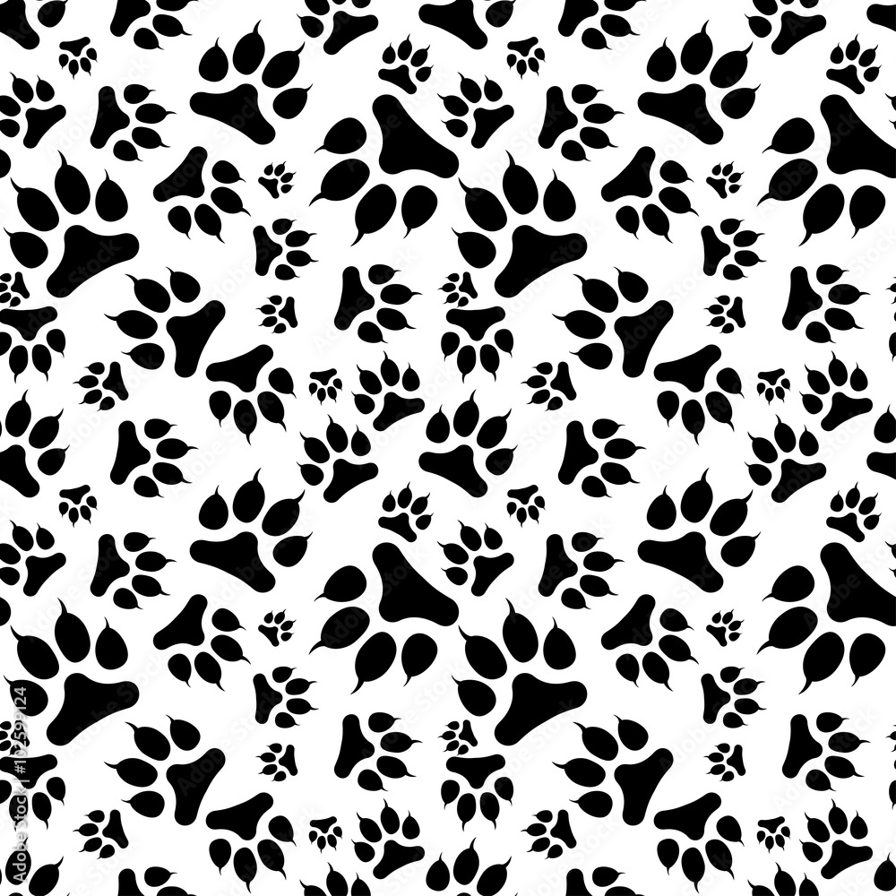 Fototapeta premium Seamless pattern black dog footprint with claw.