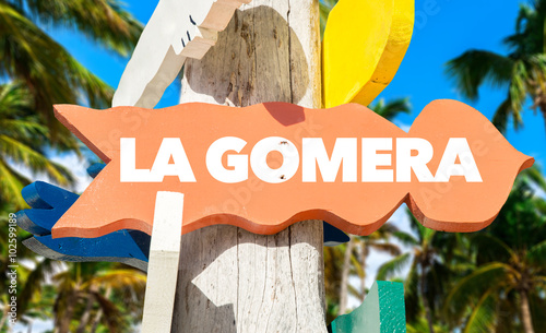 La Gomera welcome sign with palm trees photo