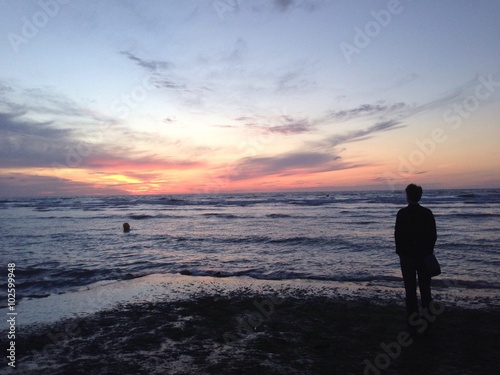 coucher de soleil sur plage normande