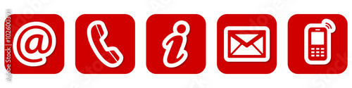 Contact Us – Set of flat red buttons, icons 2
