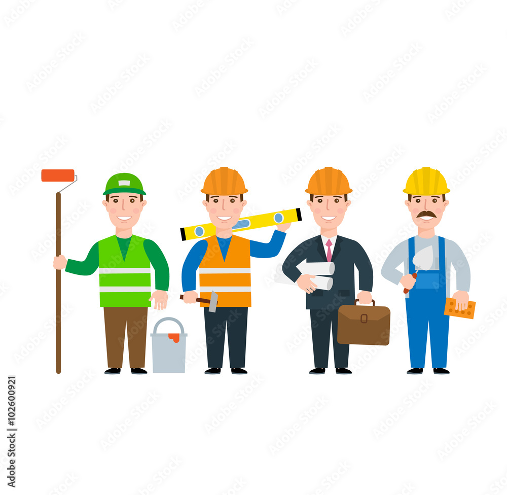builders and workers in uniform set. builder worker engineer painter isolated on white background builders and workers in uniform set. builder worker engineer painter isolated on white background