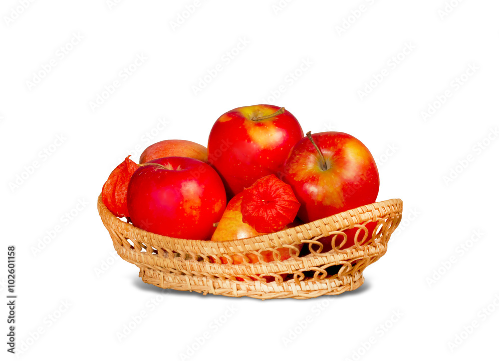 Ripe red apples in wicker basket Ripe red apples in wicker basket