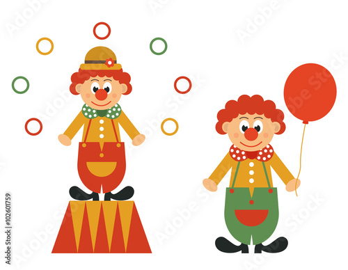 clown on a pedestal and clown with ball