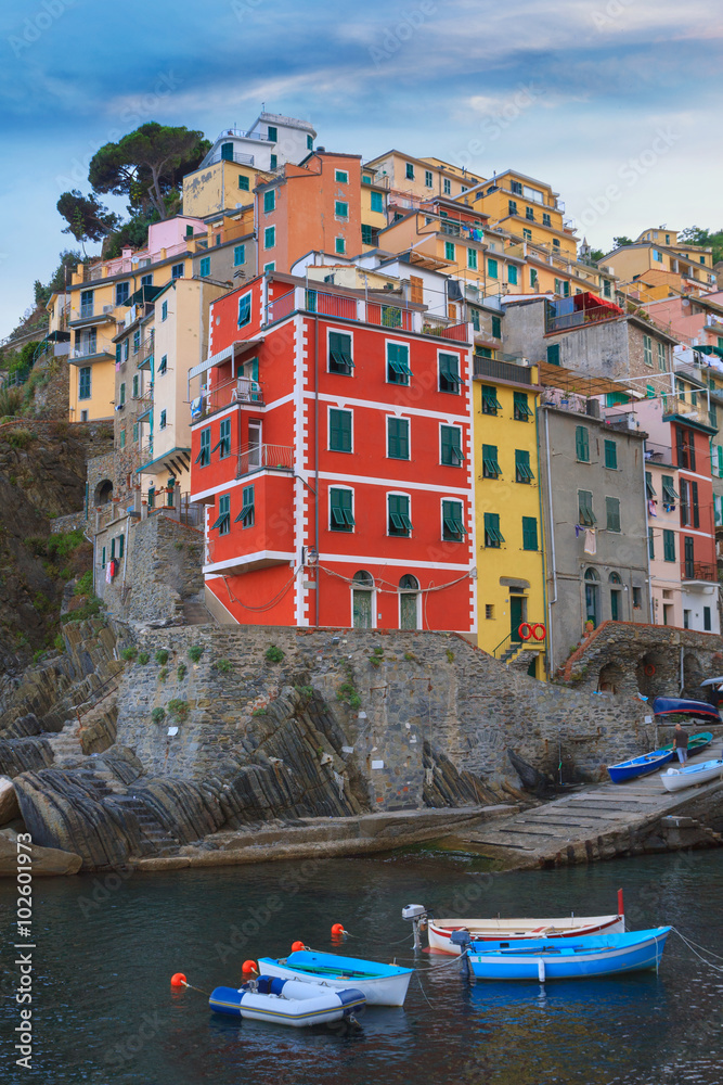 Riomaggiore charming little fishing village, colorful houses