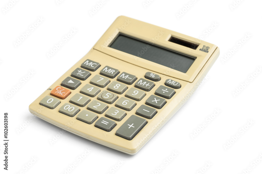 Old digital calculator isolated on white background Old digital calculator isolated on white background