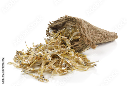 Photography Small dried fish on white background