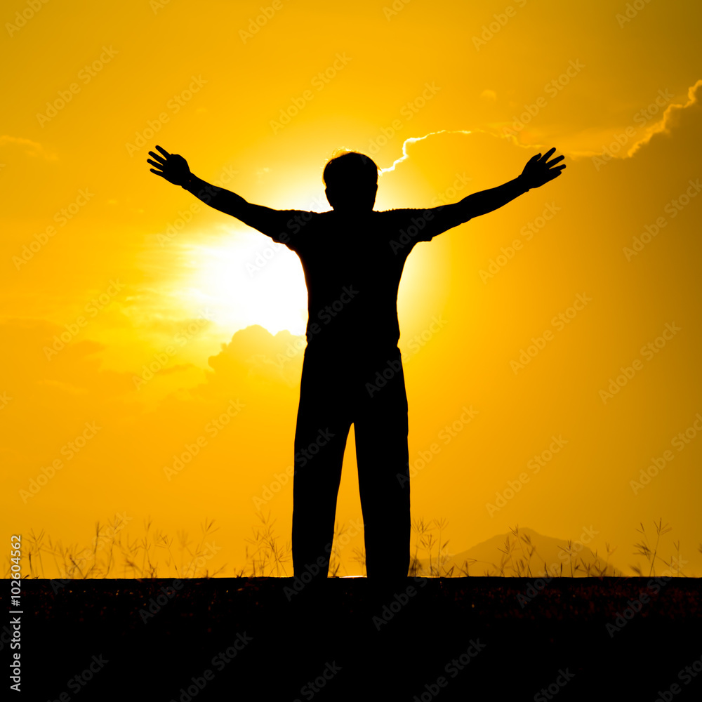 Blurred silhouette a man exercise during sunset Blurred silhouette a man exercise during sunset