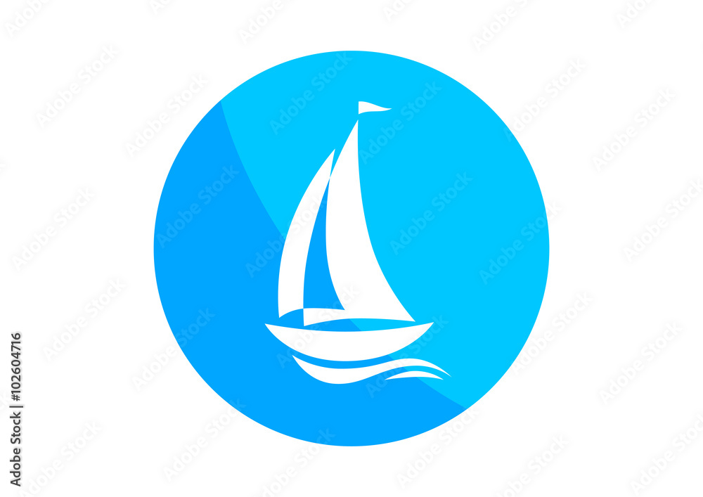 Round sailboat icon on white background