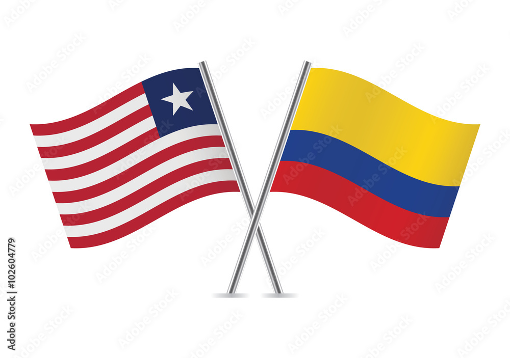 Liberian and Colombian flags. Vector illustration. Liberian and Colombian flags. Vector illustration.