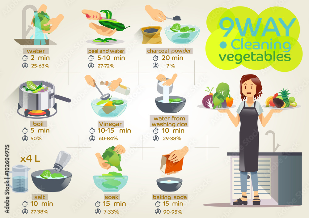 How to cleaning vegetables.Infographic of cleaning vegetables.Arrangement vegetables