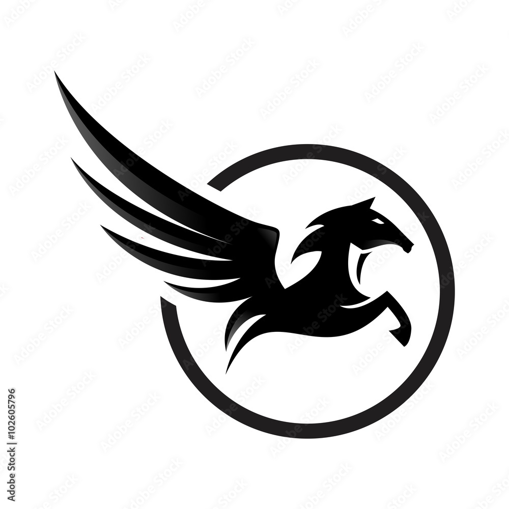 Black Pegasus Circle Horse Flying Stock Vector Adobe Stock