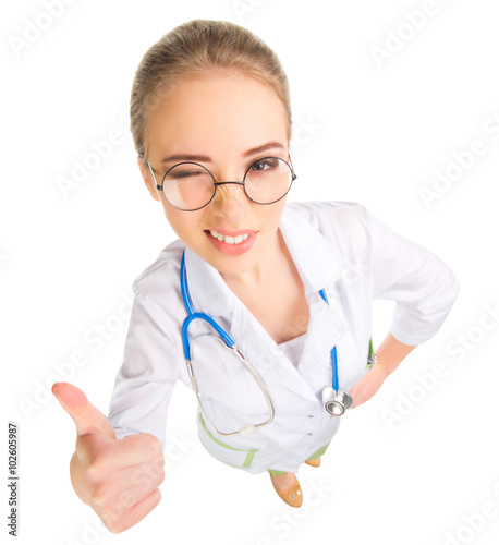 Young funny doctor isolated