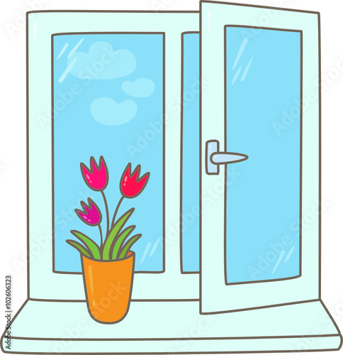 Tulips in a vase on a window sill