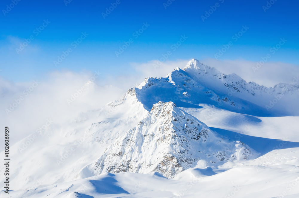 Beautiful winter landscape with snow-covered mountains