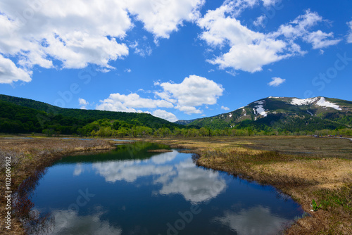 Ozegahara and Mt. Shibutsu in early summer in Gunma, Japan