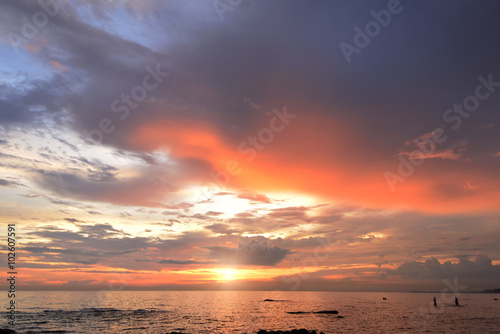 Rayong Beach sunset seascape photo in Thailand.