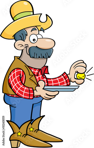 Canvastavla Cartoon illustration of a prospector holding a gold nugget.