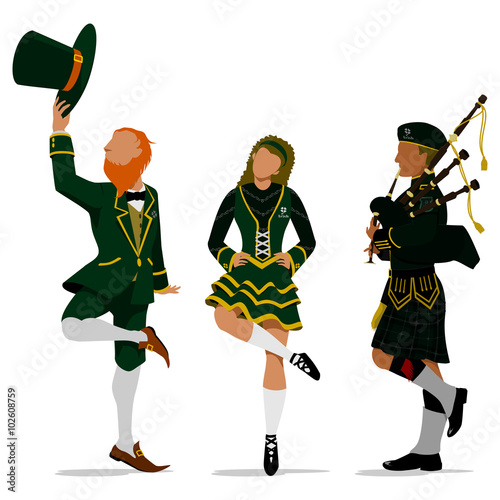Simple irish Characters(Dancer,leprechaun,Bag piper)

