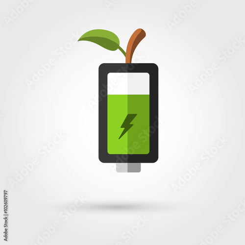 Billede på lærred Green Battery and Green leaf. Eco Concept