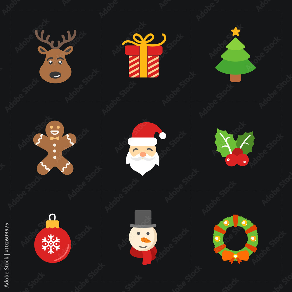 Christmas color icons collection - vector illustration. 