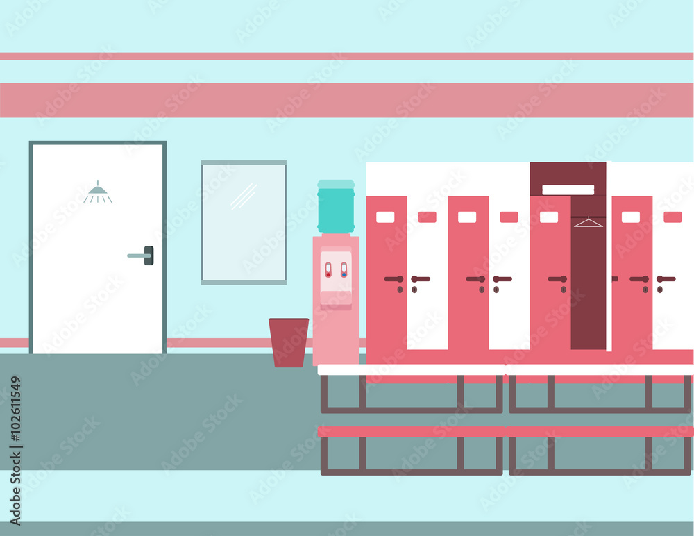 Interior of a gym locker room. Fitness club dressing room. Interior of a gym locker room. Fitness club dressing room.
