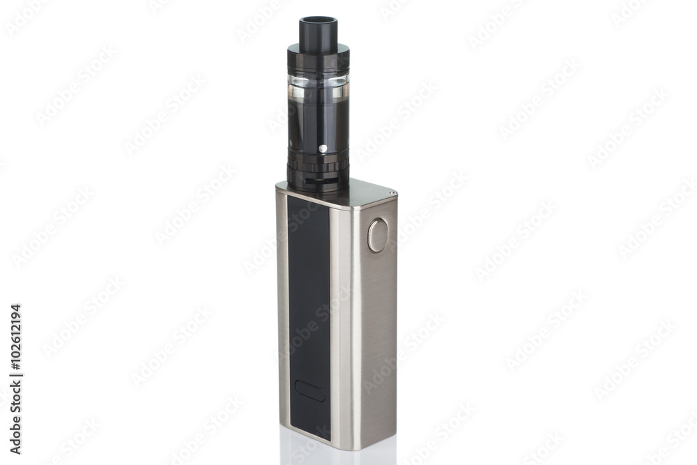 Battery mod or e-cigarette with tank isolated on white background Battery mod or e-cigarette with tank isolated on white background