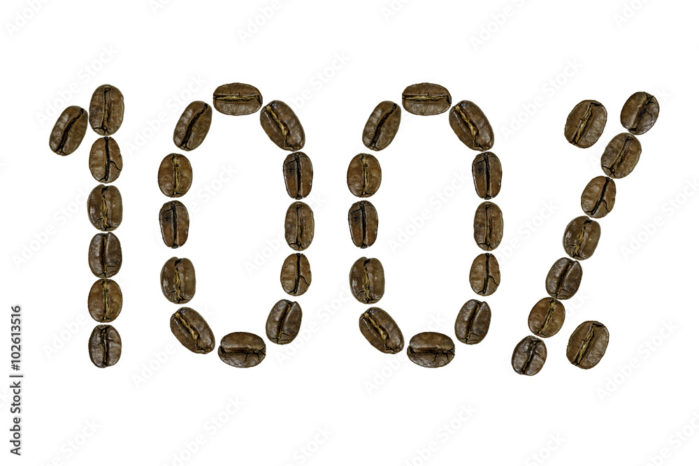 100% arabica letters of coffee beans isolated on white 100% arabica letters of coffee beans isolated on white