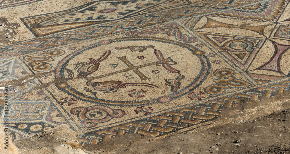 Ancient mosaic, church floor