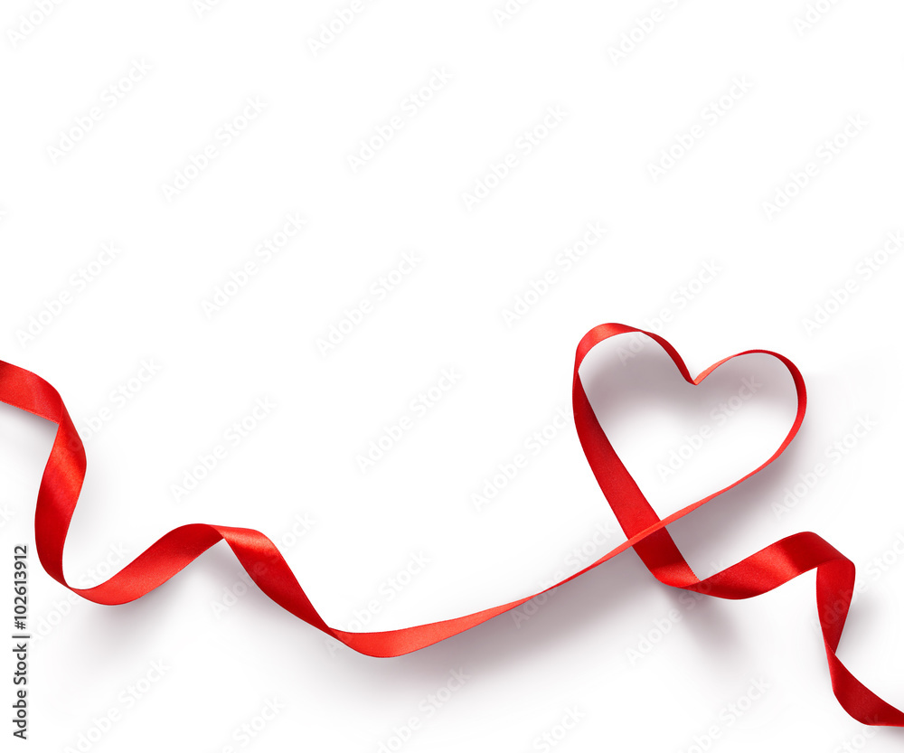 Happy Valentines Day. Red Ribbon Heart on white background. Valentines Day  concept Stock Photo | Adobe Stock