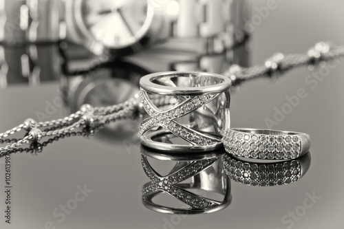 Silver rings jewelry and women's watches