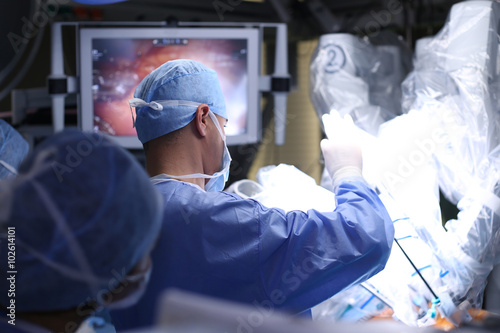 Robotic Surgery. Medical robot. Medical operation involving robot - Stock Image