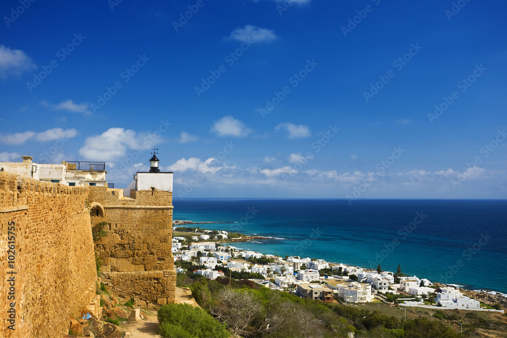 Tunisia. Kelibia - walls of Byzantine fort and fragment of the town