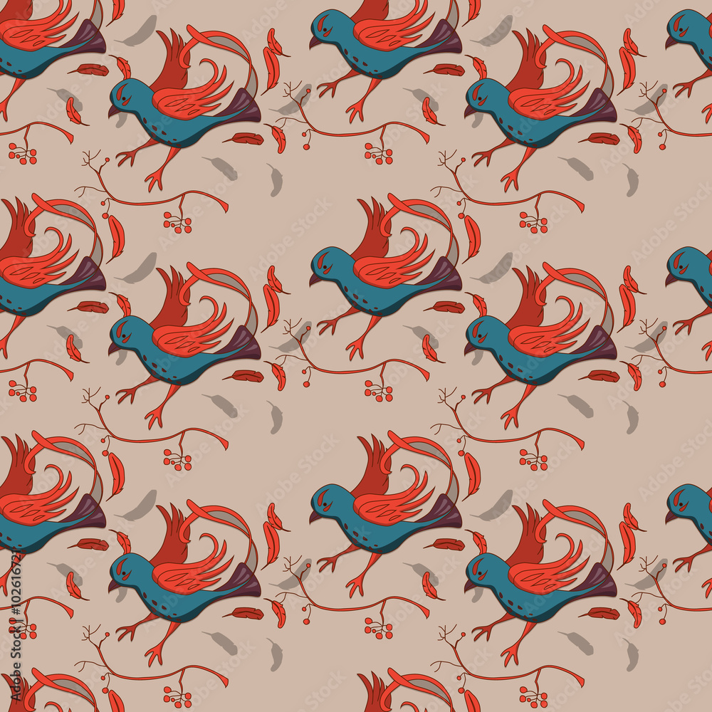 seamless pattern with stylized birds in ethnic style