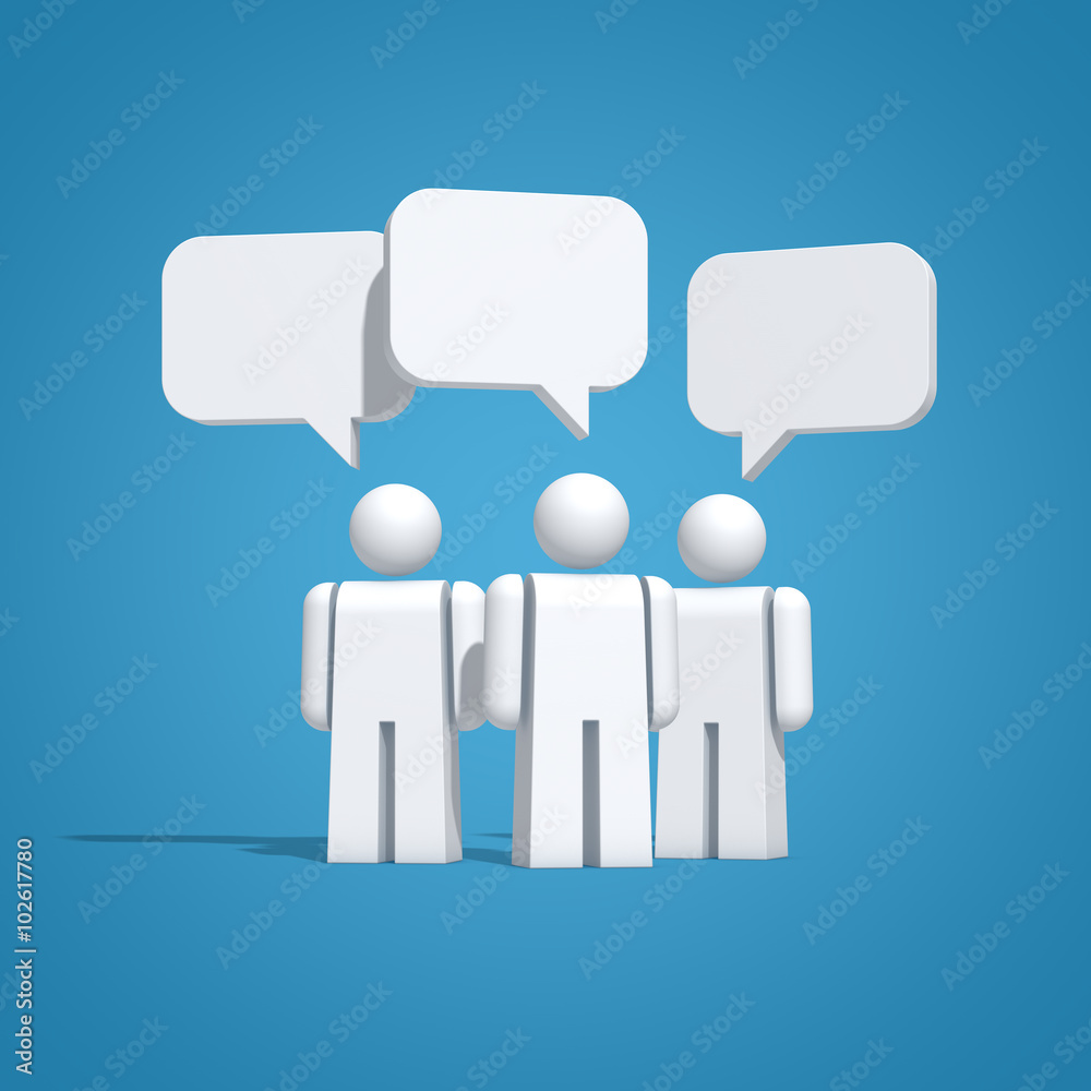 Piktogramm: Menschen-Gruppe mit Sprechblase – 3D Illustration Piktogramm: Menschen-Gruppe mit Sprechblase – 3D Illustration