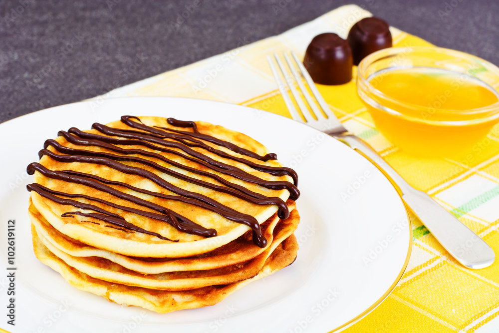 Tasty Pancakes with Chocolate Stack Tasty Pancakes with Chocolate Stack