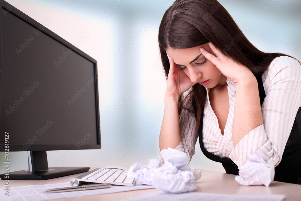 Portrait Of Frustrated Businesswoman In The Office Portrait Of Frustrated Businesswoman In The Office