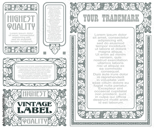 Vector vintage style labels with grapes for decoration and desig