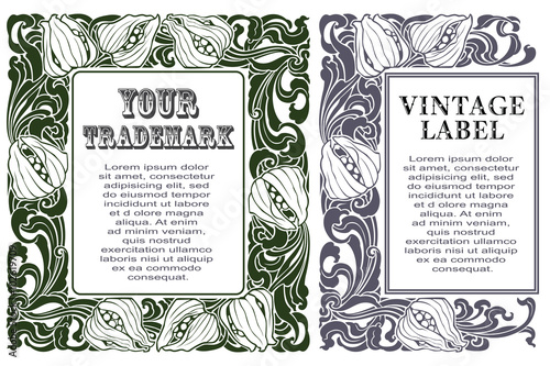 Vector set. Romantic label with flowers.