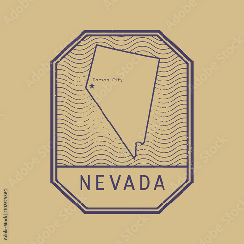 Stamp with the name and map of Nevada, United States