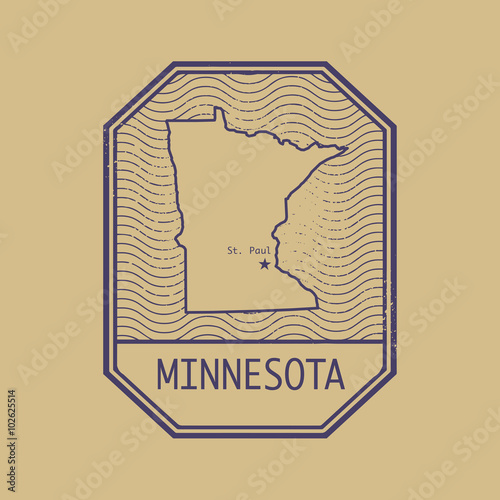 Stamp with the name and map of Minnesota, United States
