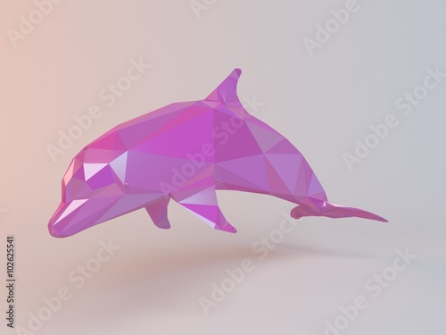 3D pink low poly (dolphin) inside a white stage with high render quality to be used as a logo, medal, symbol, shape, emblem, icon, children story, or any other use.